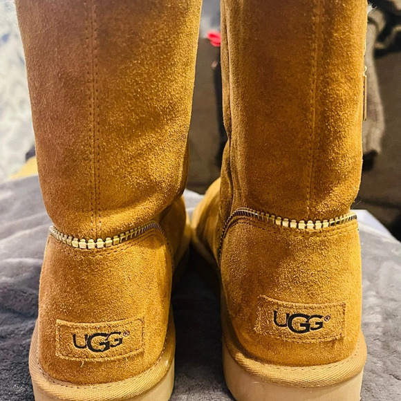 RARE UGG FLORENCE WOMEN BOOTS SUEDE CHESTNUT  Gold Zipper. Size 7  Like New! - Picture 4 of 9